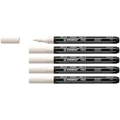 Abbildung von Acrylmarker STABILO FREE Acrylic T100 Rundspitze 1 2mm 5er Pack weiß