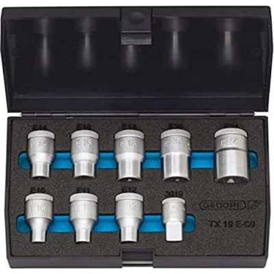 Abbildung von GEDORE Steckschlüssel Satz 1/2 Zoll 9 Teilig, Außen TORX E10 E24, 1 Stück, TX 19 E 09, silver