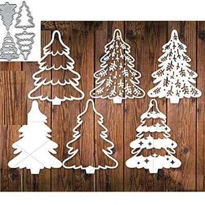 Abbildung von 4 Stück Weihnachtsbaum Stanzformen, Frohe Weihnachten, Schneeflocke, Metall Stanzschablonen, Schablonen, DIY, Einladung, Karten, Scrapbooking, Prägung, Basteln, Kartenherstellung