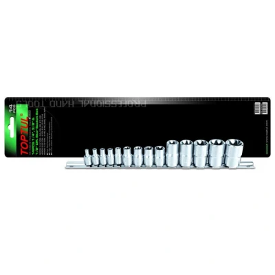 Abbildung von TOPTUL GAAR1402 Steckschlüsseleinsatz Set 14 E Profil Chrom Vanadium Stahl 1/2, 1/4, 3/8 Vierkant