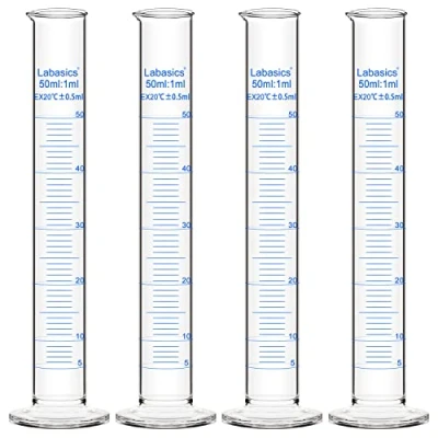 Abbildung von Labasics Messzylinder, 4er Pack Borosilikat Glas 50 ml Dickwandiger Messzylinder Laborzylinder Lab Graduated Cylinder