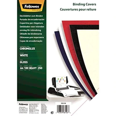 Abbildung von Fellowes Präsentationsdeckblatt Chromolux, Karton mit Lederstruktur, A4, 250 g/m² starker Karton, Farbe: weiß, 100 Stück
