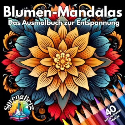 Abbildung von Blumen Mandalas Malbuch: 40 entspannende Ausmalmotive zum Ausmalen. Ausmalbuch für Erwachsene und Kinder ab 8 Jahren