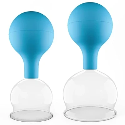 Abbildung von Pulox Schröpfgläser Set aus Echtglas 2 Stk. 5,2cm und 6,2cm Blau Facial Cup Cupping