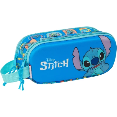 Abbildung von safta Stitch 3D Doppelmäppchen für Kinder, ideal Kinder im Schulalter, bequem und vielseitig, Qualität Widerstandsfähigkeit, 21 x 6 8 cm, blau, Estándar, Lässig
