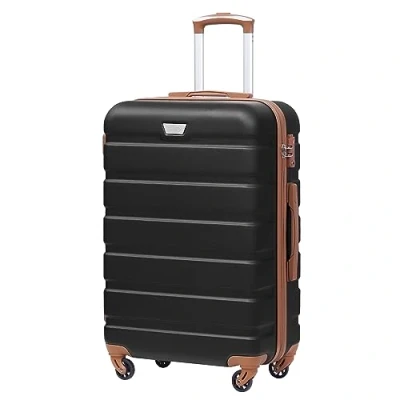 Abbildung von COOLIFE Hartschalen Koffer Trolley Rollkoffer Reisekoffer ardschale Boardcase Handgepäck mit TSA Schloss und 4 Rollen (Schwarz/Braun, Großer Koffer)