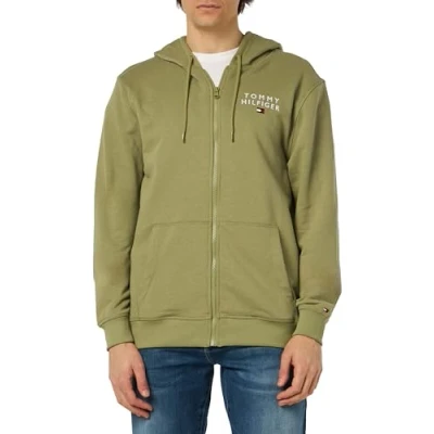 Abbildung von Tommy Hilfiger Herren Hoodie mit Reißverschluss Zipper, Grün (Faded Olive), L