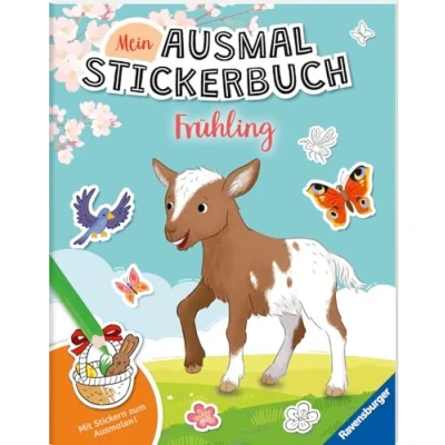 Abbildung von Ravensburger Mein Ausmalstickerbuch Frühling Großes Buch mit über 300 Stickern, viele Sticker zum Ausmalen