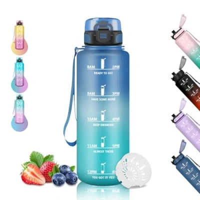 Abbildung von Trinkflasche 1 5 liter Sport, Auslaufsicher, Leicht zu Reinigen, Kohlensäure Geeignet, Wasserflasche für Fahrrad, Schule, Camping, Wandern, Running, Blau Grün