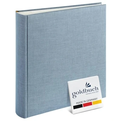 Abbildung von goldbuch 31607 Fotoalbum Summertime Trend 2, Fotobuch mit 100 weißen Seiten Pergamin Trennblätter, Foto Album Leinen Einband, bis zu 600 Bilder, Hochwertiges Papier, Blau / Grau, 30 x 31 cm