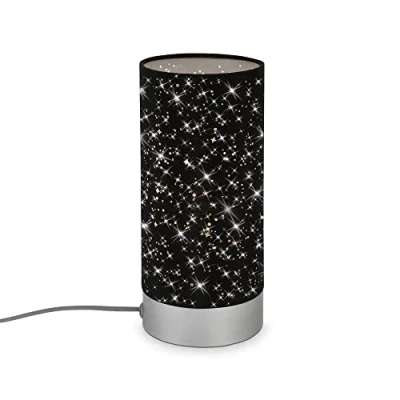 Abbildung von BRILONER Tischlampe mit Sternendekor, Nachttischlampe Kabelschalter, Tischleuchte E14 Fassung, Stoff Tischlampe, 250x110 mm (DxH), Schwarz, Matt schwarz