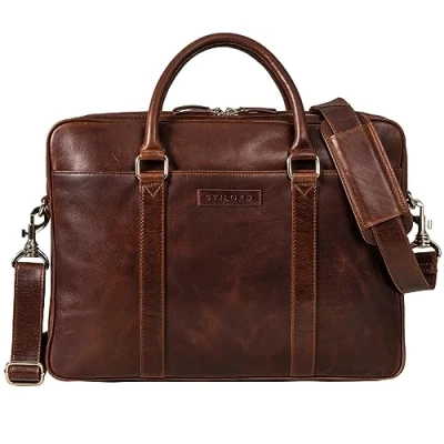 Abbildung von STILORD &#039;Caleb&#039; Laptoptasche 16 Zoll Leder Vintage Umhängetasche mit Laptop Fach Damen Tasche Herren Businesstasche groß Aktentasche Leder, Farbe:sonora cognac