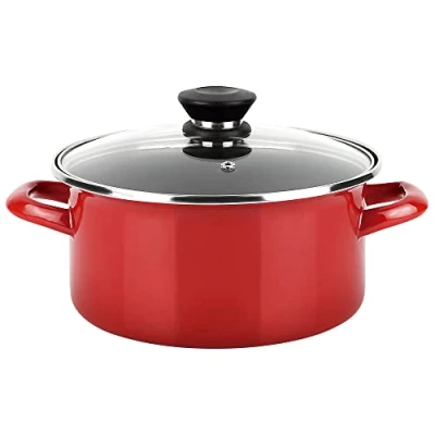 Abbildung von Fagor Optimax Kochtopf Induktion 18 cm, Glasdeckel, Emaillierter Stahl, Antihaftbeschichtetes Ökologisches XYLAN PLUS ohne PFOA, Geeignet für Alle Herdarten, Glaskeramik, Gas, Backofen, Rot