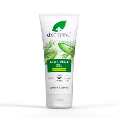 Abbildung von Dr Organic Aloe Vera Gel mit Teebaumöl, Reinigend, Für alle Hauttypen, Natürlich, Vegan, Tierversuchsfrei, Paraben &amp; SLS frei, Recycelt Recyclebar, Bio, 200ml