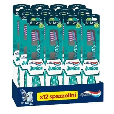 Abbildung von Aquafresh Junior, Zahnbürste für Kinder von 6 12 Jahren, Milch und Permanentzähne, weiche Borsten, effektive Reinigung, flexibler Hals, Stück
