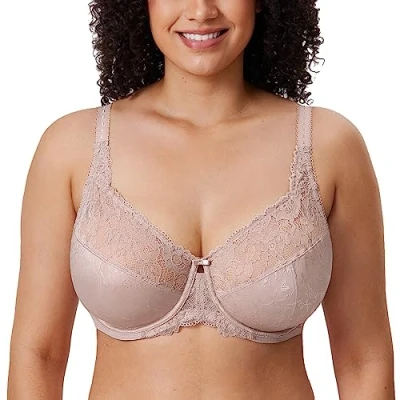Abbildung von DELIMIRA Damen Minimizer BH ohne Einlagen mit Spitze Bügel Große Größen Hellbraun 100H