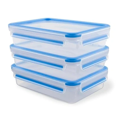 Abbildung von EMSA 515645 Clip &amp; Close Frischhaltedosen 3 teiliges Set x 1,2 L 40 bis +100 Grad Kunststoff 100 % Dicht Besondere Frische Dichtung, Transparent / Blau