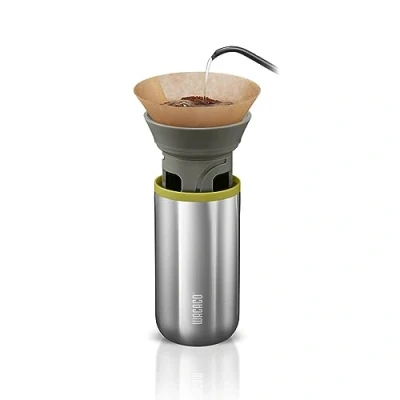 Abbildung von WACACO Cuppamoka Filterkaffeemaschine, Tragbare Kaffeemaschine mit Thermoskanne, Kleine Filtermaschine 10 Kegelpapierfiltern, Manuell Betrieben, Kaffeefiltermaschine aus Edelstahl, FL oz
