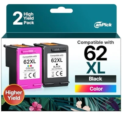 Abbildung von CanPick 62XL 62 XL Druckerpatronen Ersatz für HP HP62 Black Color Schwarz und Farbe Envy 5640 5540 7640 5548 5544 5646 OfficeJet 5740 5742 250 Patronen