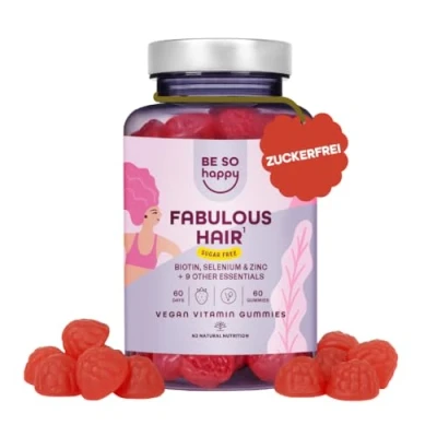 Abbildung von FABULOUS HAIR 60 Gummies von Be So Happy. unterstützt das Wachstum, die Stärke und Gesundheit der Haare. Premium Formel mit 6000 mcg Biotin