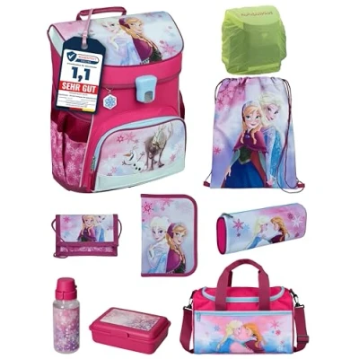 Abbildung von Familando Mädchen Schulranzen 1. Klasse · Scooli Campus Fit Schultasche (9 teiliges Set mit Sporttasche, Disney Eiskönigin Frozen Rosa)