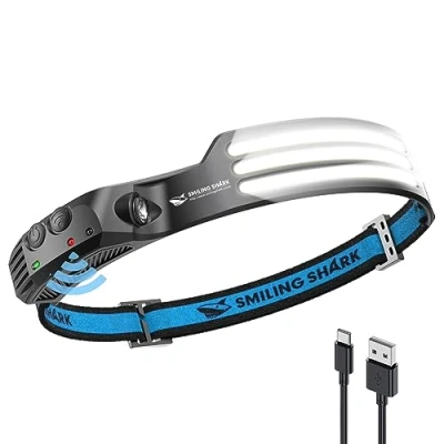 Abbildung von Smiling Shark Stirnlampe, 230Wide Angle 3*LED Weiß Licht Streifen die Hellste Headlight Wiederaufladbar mit Wasserdichte Kopflampe Camping Joggen Angeln, Stirnlampe LED