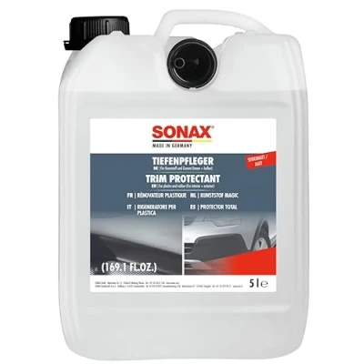 Abbildung von SONAX TiefenPfleger Seidenmatt (5 Liter) reinigt gründlich Kunststoff und Gummi hinterlässt eine pflegende seidenmatte Schicht Art Nr. 03835000
