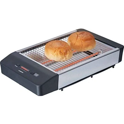 Abbildung von Melissa 16140136 Flachtoaster,Flach Toaster, Tischröster,Tisch Röster, edelstahl Design,Brötchen,Baquette,Fluetes,600 Watt Power Leistung,Rücklauf Timer,Krümelschublade, schwarz Farben,
