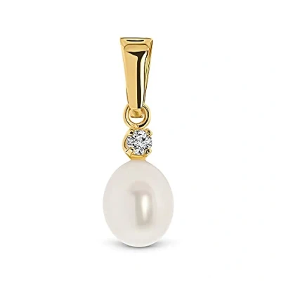 Abbildung von MIORE Schmuck, Kettenanhänger Gold 585 14 K, Perlen Anhänger Gelbgold mit Zirkonia, echt für Kette, Goldschmuck Damen