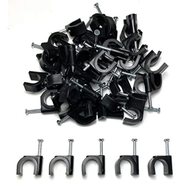 Abbildung von 50 Stück Kabelschellen, Schwarze Nagelschelle, Kabelhalter Mit Eingestecktem Nagel, 12mm