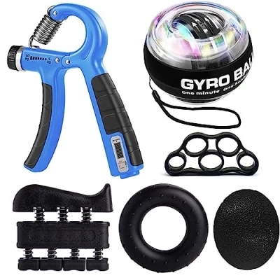 Abbildung von Handtrainer Fingertrainer, Griffkraft Trainer Trainings set 6er Pack, Verstellbarer Grip Trainer, Finger Trainingsgerät, Handgelenk Trainingsring &amp; Stressabbau Griffkugel, Wrist Gyro Ball