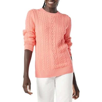Abbildung von Amazon Essentials Damen Fisherman Cable Langarm Pullover mit Rundhalsausschnitt (in Übergröße erhältlich), Korallenrosa, XS