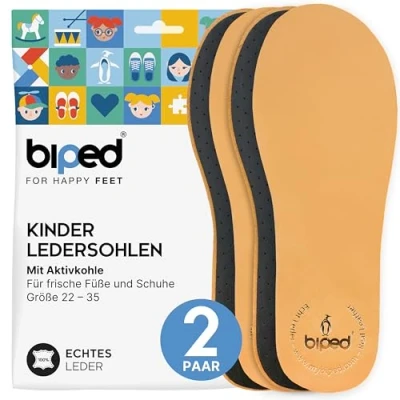 Abbildung von biped 2 Paar Kinder Premium Leder Einlegesohlen mit Aktivkohle Ledersohlen gegen Schweißfüße Weiche Einlagen für Kinderschuhe z2766(30 31)