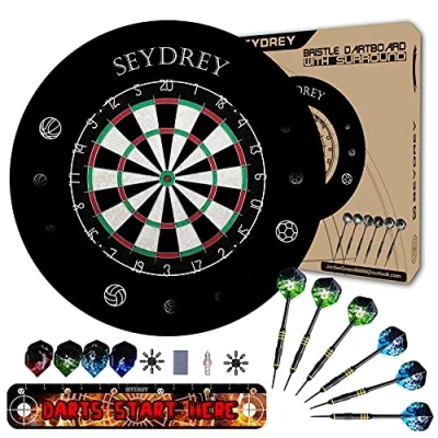 Abbildung von Dartscheibe Steeldart mit Schutzring Kork Steeldartscheibe Profi Pfeilen 6 Dartpfeile