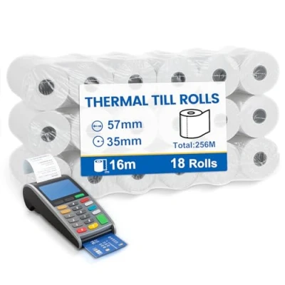 Abbildung von (18 Rollen) Kassenrollen 57mm Thermo thermopapier x 12mmx 16m, rolle Kompatibel mit den meisten Druckrechnern und Registrierkassen Ersatz Papierrollen,