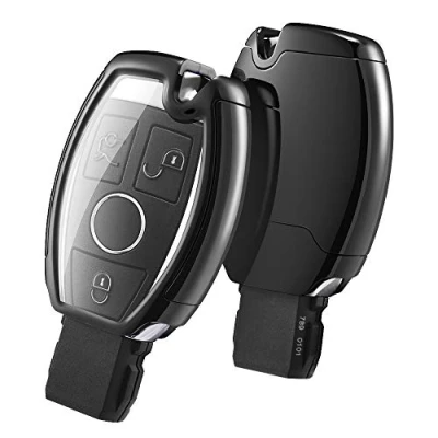 Abbildung von OATSBASF Autoschlüssel Hülle für Mercedes Benz, Schlüsselhülle Cover Benz W204 W211 2 3 Keyless Tasten A B C E Class (Schwarz)