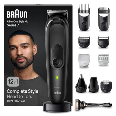 Abbildung von Braun All in One Bartpflege Bodygroomer Set, 12 1 Barttrimmer / Bartschneider, Trimmer/Haarschneider Herren, Haarschneidemaschine, wasserdicht, 100 Min. kabellose Laufzeit, MGK7460