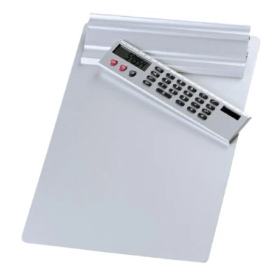 Abbildung von Wedo 57954 Klemmbrett A4, Alumnium Schreibplatte, abnehmbarer Solar Taschenrechner, Aufhängemöglichkeit, silber