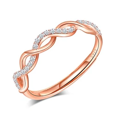 Abbildung von Yumilok Damenring Unendlichkeit infinity Ring Zirkonia Ehering Verlobungsring Freundschaftsring Lifestyle 925 Sterling Silber Rosegold verstellbar
