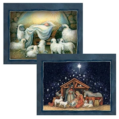 Abbildung von Lang Weihnachtskarte mit Krippenmotiv, 13 x 17 cm, 2 einzigartige Designs pro Box, 18 Karten und 19 Umschläge (1008105)