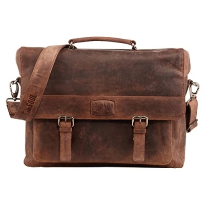 Abbildung von fixbag FB2047139 Fahrrad Businesstasche mit Klickfix Kompakt Taschenschiene fürs Fahrrad, Laptoptasche für 15&quot; Notebook, Schultertasche aus Echt Leder, ca. 28,5 x 37,5 13 cm, Braun
