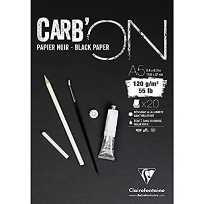 Abbildung von Clairefontaine 975038C Zeichenblock Carb&#039;On (120 g, ideal für Trockentechniken, DIN A5, 14,8 x 31 cm, geleimt, 20 Blatt) schwarz