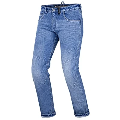 Abbildung von SHIMA DEVON Motorradjeans Belüftete Elastische Slim Fit Biker Motorradhose mit FiberQL Verstärkungen, Knie und Hüftprotektoren, Blau, 36W / 32L (Herstellergröße: 36R)
