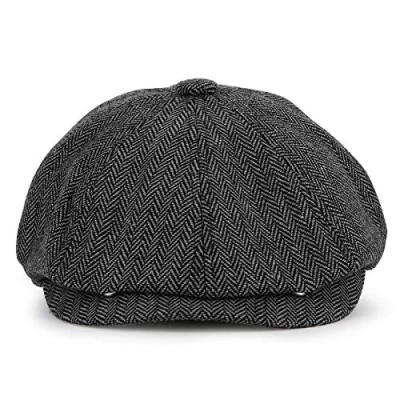 Abbildung von KeepSa Newsboy Stil Tellermütze Schirmmütze Herren Damen 8 Panel Peaky Fischgräten Tweed Retro Schiebermütze Schlägermütze Gatsby Cap 62cm, Grau