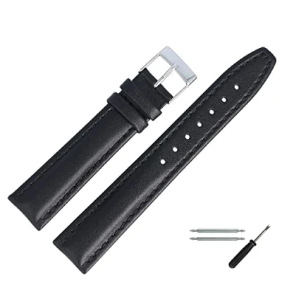 Abbildung von MARBURGER Uhrenarmband 18mm Leder Schwarz Silber Glatt Mit Naht Montage Set 2891810000120
