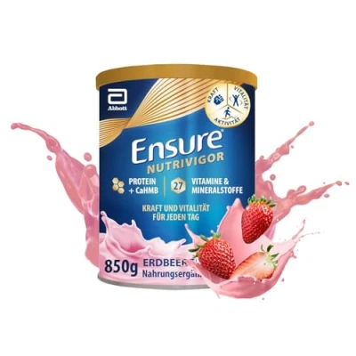 Abbildung von Ensure NutriVigor Erdbeere Shake 1 x 850 g Nahrungsergänzungsmittel mit CaHMB, Proteinen und 27 Vitaminen Mineralstoffen Für eine gesunde, ausgewogene Ernährung