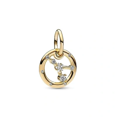 Abbildung von PANDORA Moments Sternzeichen Krebs Charm Anhänger aus Sterling Silber mit 14 Karat vergoldeter Metalllegierung, Zirkonia, Kompatibel Armbänder, 762708C01