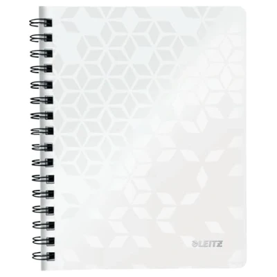 Abbildung von Leitz WOW Collegeblock A5 liniert, 160 Seiten, 80 Blatt FSC zertifiziertes Papier g/m², Doppelspiralbindung, PP Einband, Notizbuch mit Sichthülle und Lineal, Für Büro oder Schule, Weiß, 46390001