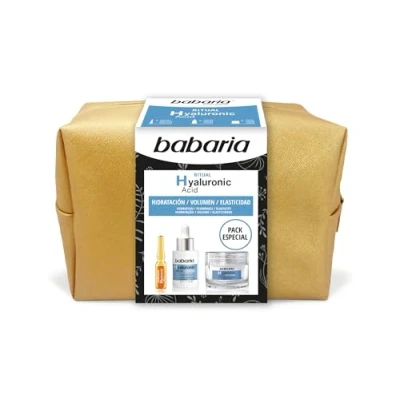 Abbildung von Babaria Hyaluron Kosmetiktasche, Spezialpackung, inklusive Gesichtscreme 50 ml, Gesichtsserum 30 ml und 2 Gesichtsblase mit Hyaluronsäure, spendet der Haut, verbessert Volumen Elastizität