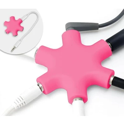 Abbildung von MyGadget 5 Fach Audio Splitter 3, mm Aux Klinkenverteiler Mini Klinken Verteiler Kopfhörer Buchse für Smartphones, Laptops und PC in Pink